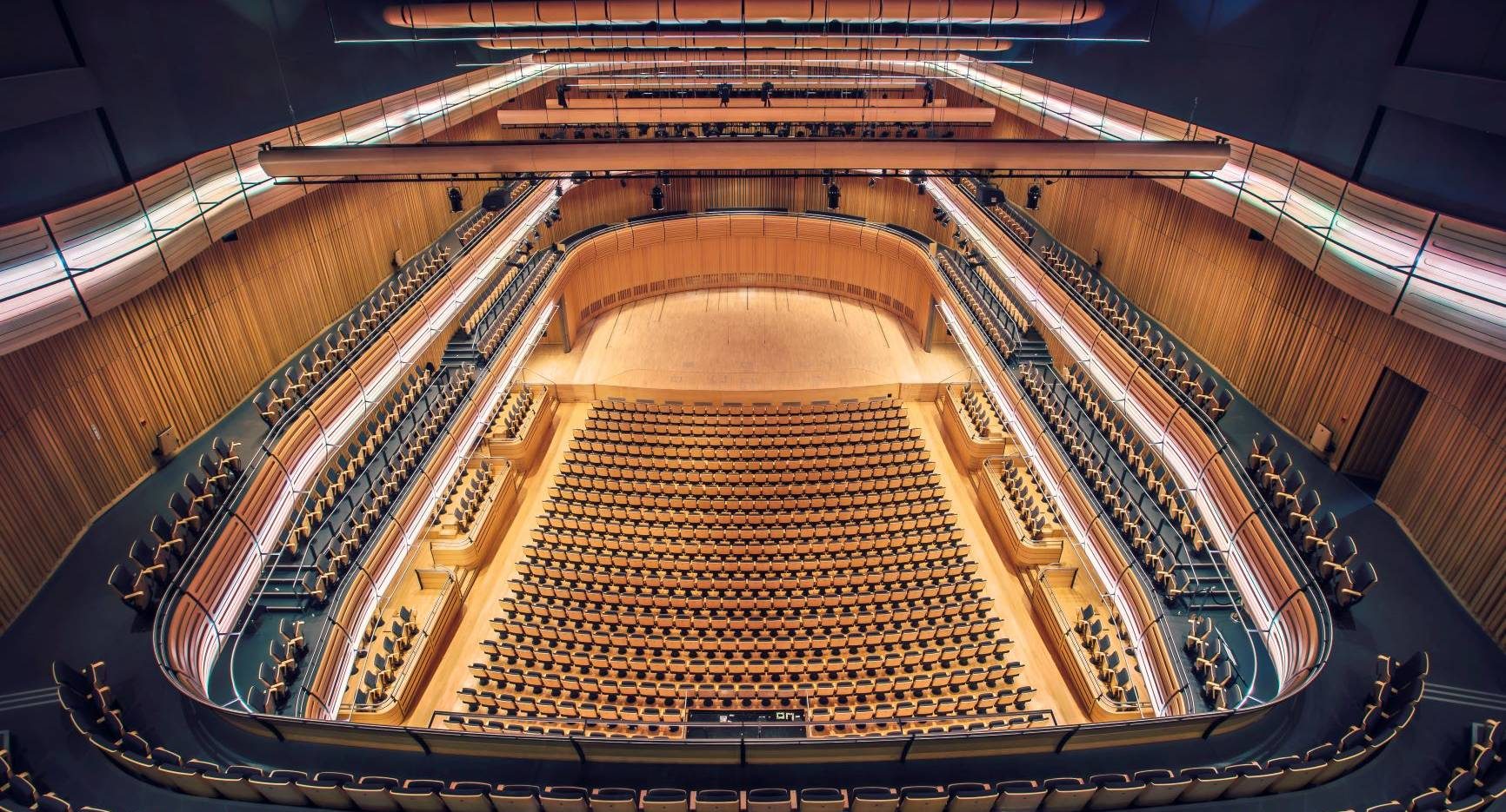 A view of Sage One stage from the back row of the hall.
