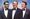 Performers in black bow ties and suits, on a blue and pink sparkly background.